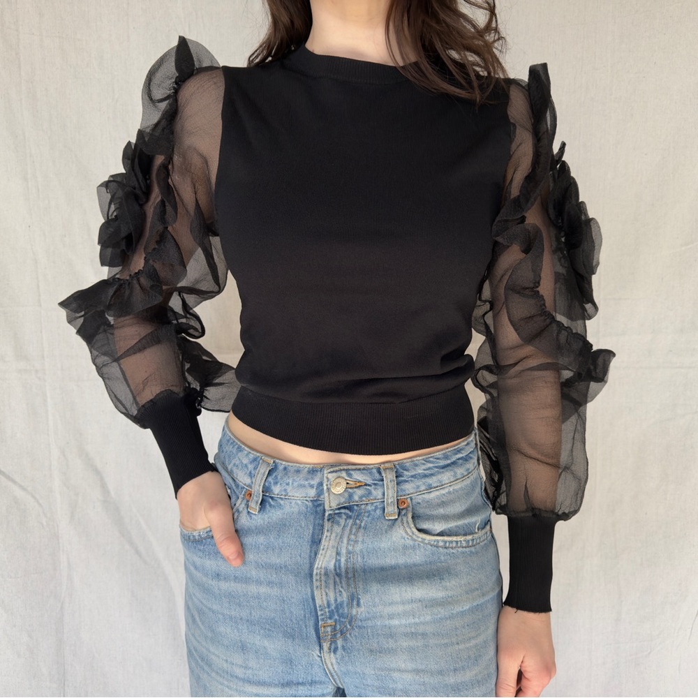 Zara Black Ruffle Sleeve Blouse